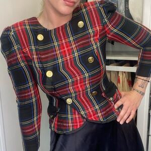 VINTAGE Red Plaid Peplum Blazer